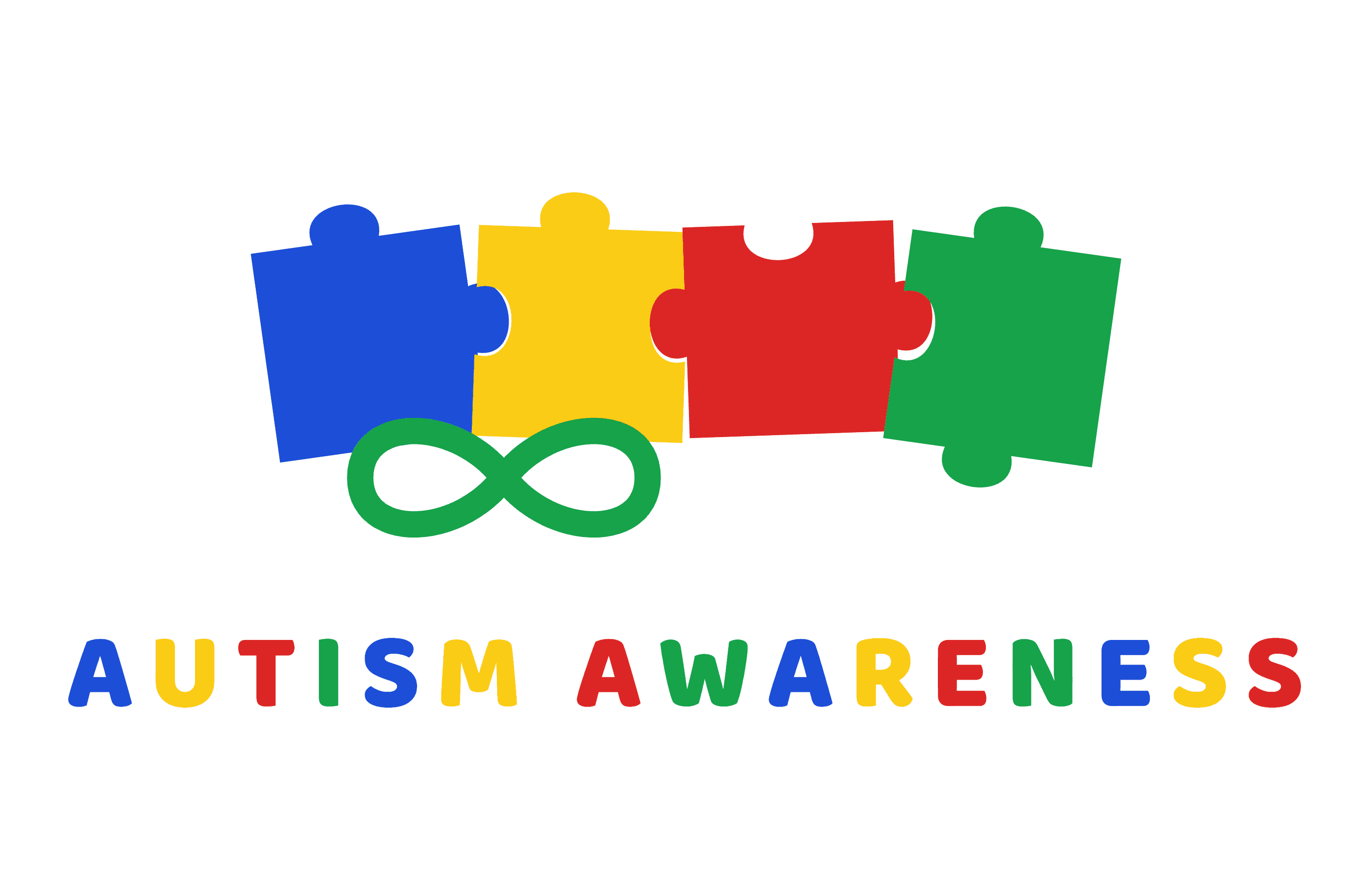 Autism Awareness: four puzzle pieces and the infinity symbol